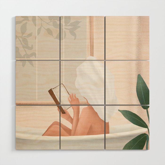 Reading Girl in Bathtub Wood Wall Art Gallery Image 1