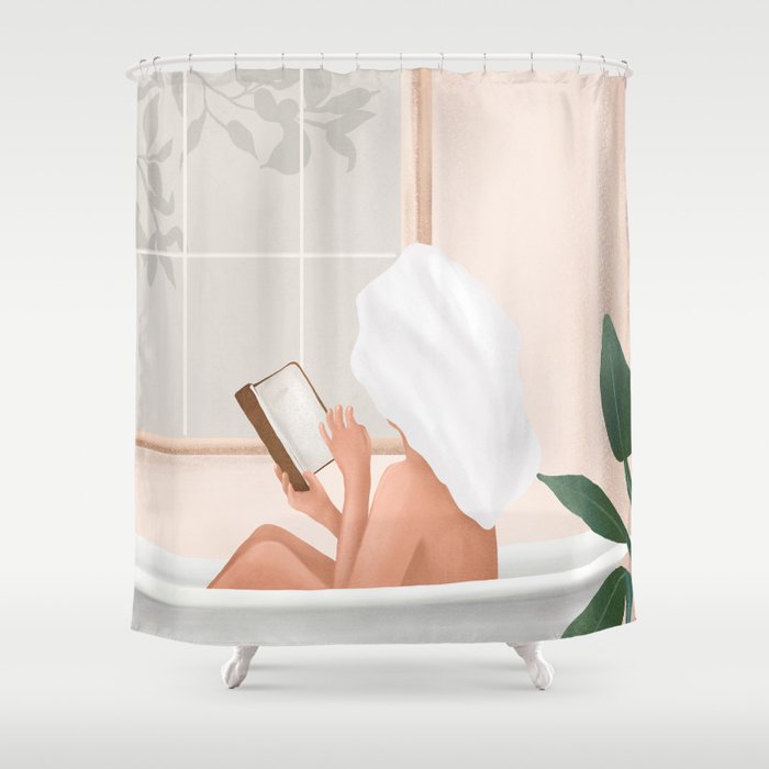 Reading Girl in Bathtub Shower Curtain Gallery Image 1