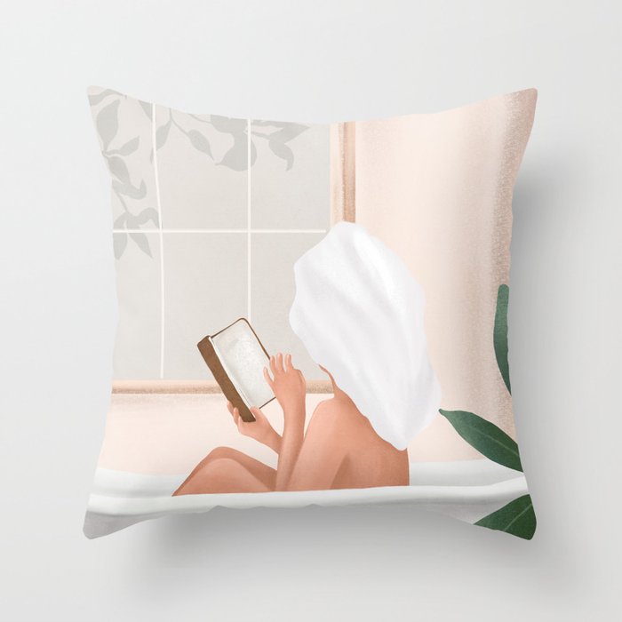 Reading Girl in Bathtub Throw Pillow Gallery Image 6