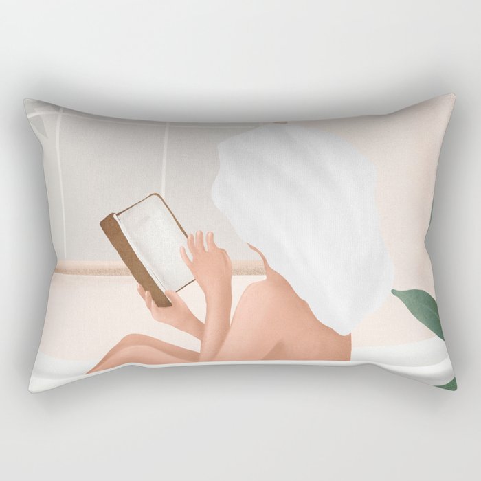 Reading Girl in Bathtub Rectangular Pillow Gallery Image 1
