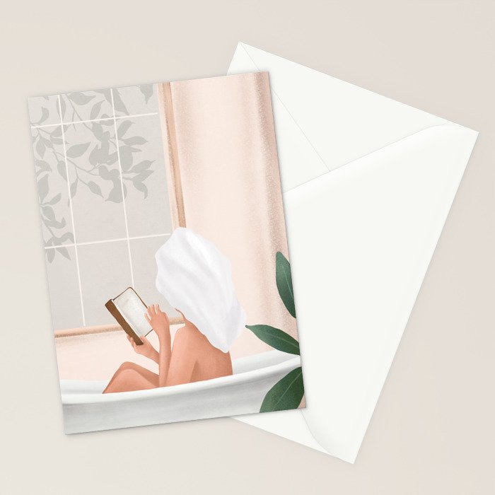 Reading Girl in Bathtub Stationery Card Gallery Image 2