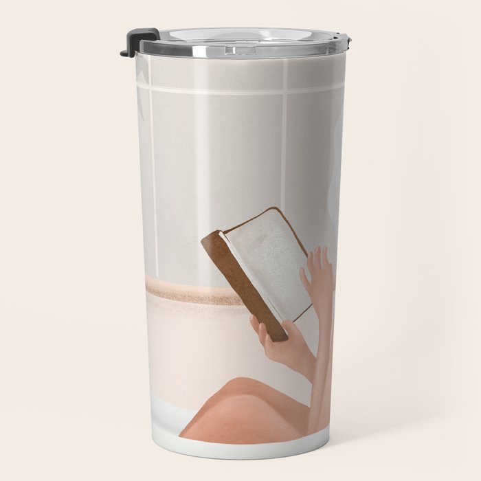 Reading Girl in Bathtub Travel Mug Gallery Image 3