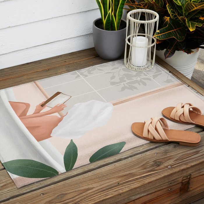 Reading Girl in Bathtub Outdoor Rug Gallery Image 2