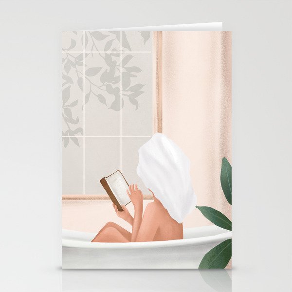 Reading Girl in Bathtub Stationery Card Gallery Image 1