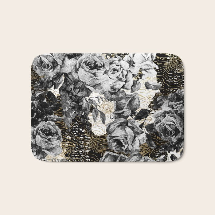 Dark abstract bloom over golden lines Bath Mat Gallery Image 1