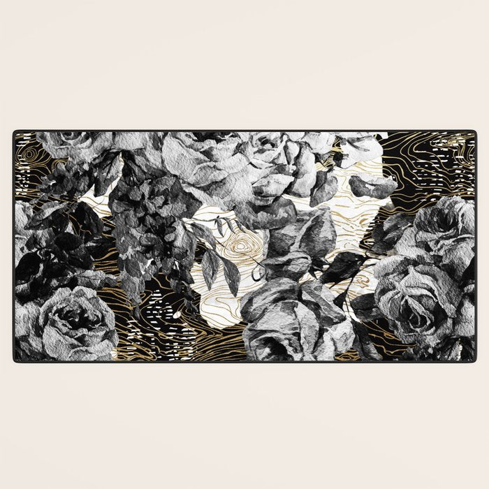 Dark abstract bloom over golden lines Desk Mat Gallery Image 3