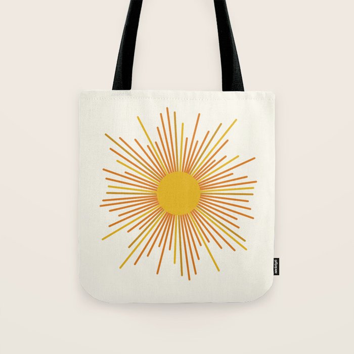Sunburst Mid Century Modern Sun in Orange and Mustard on Light Cream Tote Bag Gallery Image 1
