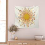 Sunburst Mid Century Modern Sun in Orange and Mustard on Light Cream Wall Tapestry Gallery Image 2