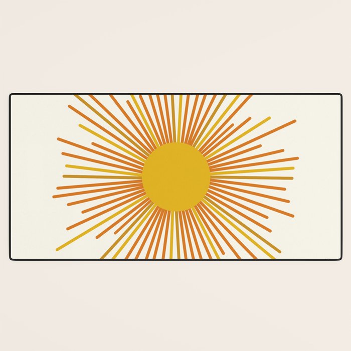 Sunburst Mid Century Modern Sun in Orange and Mustard on Light Cream Desk Mat Gallery Image 3