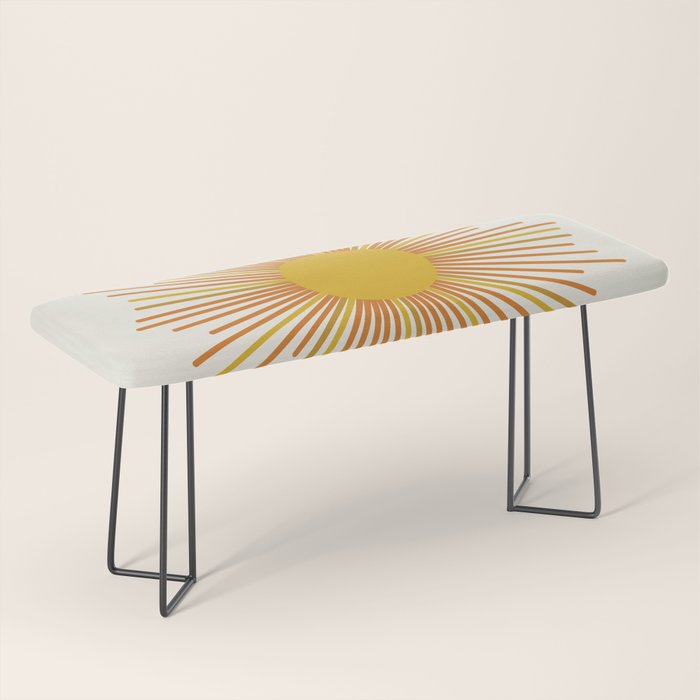 Sunburst Mid Century Modern Sun in Orange and Mustard on Light Cream Bench Gallery Image 1