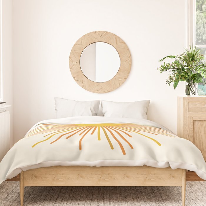 Sunburst Mid Century Modern Sun in Orange and Mustard on Light Cream Duvet Cover Gallery Image 3