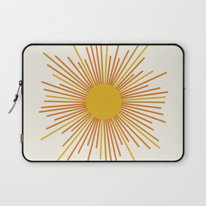 Sunburst Mid Century Modern Sun in Orange and Mustard on Light Cream Laptop Sleeve Gallery Image 1