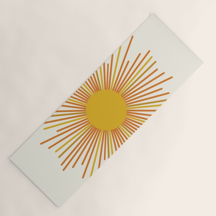 Sunburst Mid Century Modern Sun in Orange and Mustard on Light Cream Yoga Mat Gallery Image 1