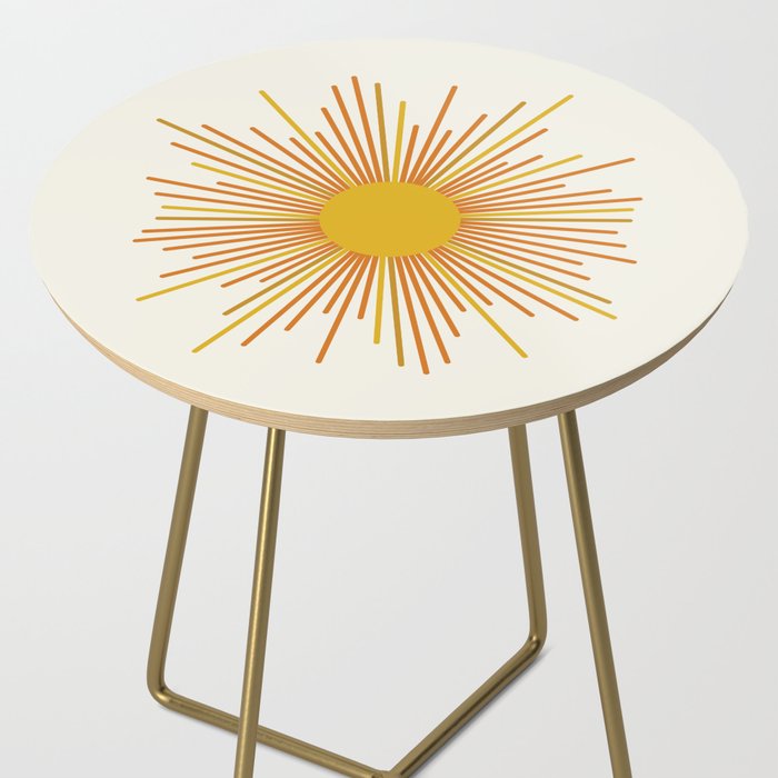 Sunburst Mid Century Modern Sun in Orange and Mustard on Light Cream Side Table Gallery Image 2