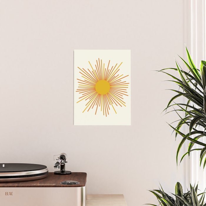 Sunburst Mid Century Modern Sun in Orange and Mustard on Light Cream Poster Gallery Image 2