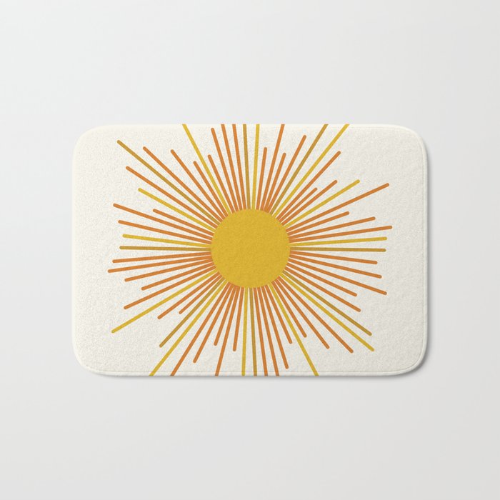 Sunburst Mid Century Modern Sun in Orange and Mustard on Light Cream Bath Mat Gallery Image 1