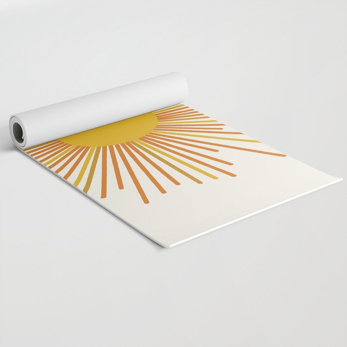 Sunburst Mid Century Modern Sun in Orange and Mustard on Light Cream Yoga Mat Gallery Image 2