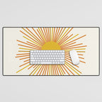 Sunburst Mid Century Modern Sun in Orange and Mustard on Light Cream Desk Mat Gallery Image 1