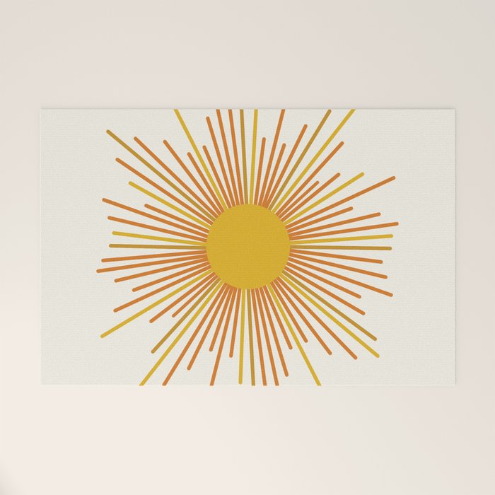 Sunburst Mid Century Modern Sun in Orange and Mustard on Light Cream Welcome Mat Gallery Image 1