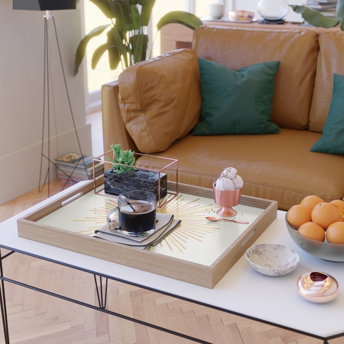 Sunburst Mid Century Modern Sun in Orange and Mustard on Light Cream Serving Tray Gallery Image 2