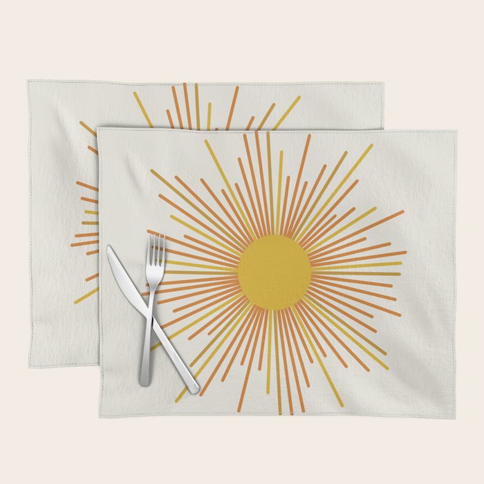 Sunburst Mid Century Modern Sun in Orange and Mustard on Light Cream Placemat Gallery Image 1
