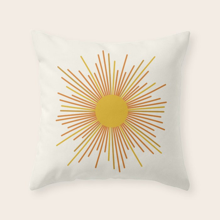 Sunburst Mid Century Modern Sun in Orange and Mustard on Light Cream Throw Pillow Gallery Image 6