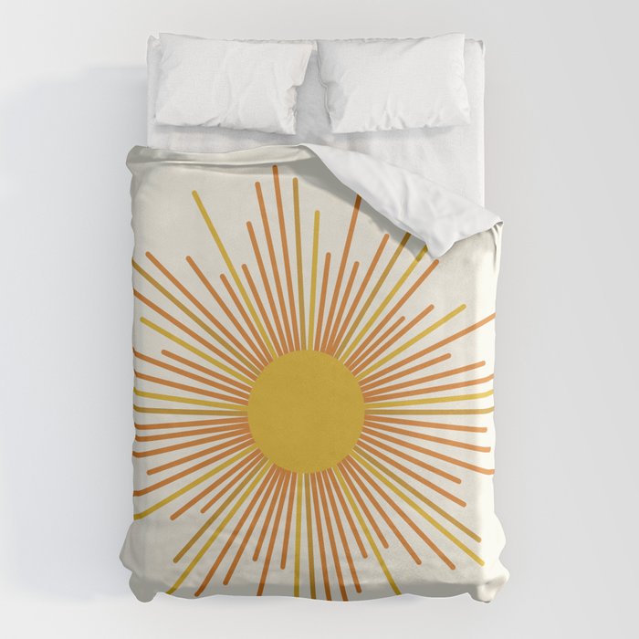 Sunburst Mid Century Modern Sun in Orange and Mustard on Light Cream Duvet Cover Gallery Image 6