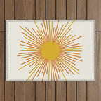 Sunburst Mid Century Modern Sun in Orange and Mustard on Light Cream Outdoor Rug Gallery Image 1