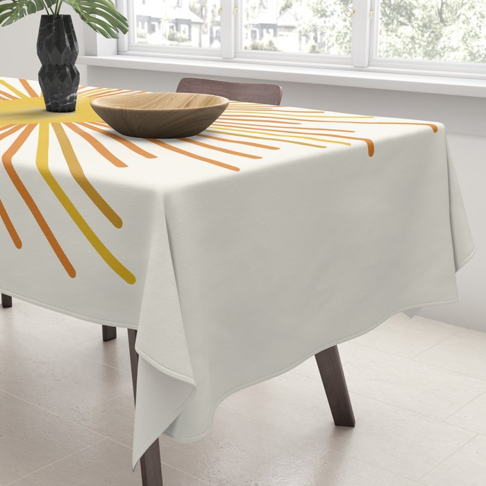 Sunburst Mid Century Modern Sun in Orange and Mustard on Light Cream Tablecloth Gallery Image 3