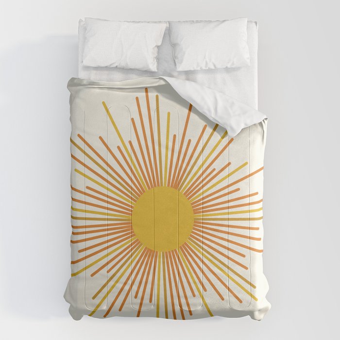 Sunburst Mid Century Modern Sun in Orange and Mustard on Light Cream Comforter Gallery Image 6