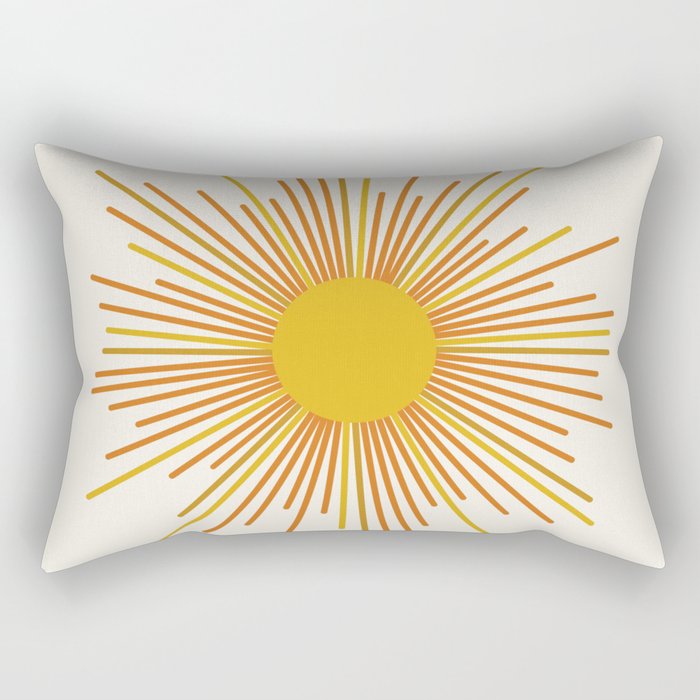 Sunburst Mid Century Modern Sun in Orange and Mustard on Light Cream Rectangular Pillow Gallery Image 1