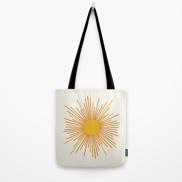 Sunburst Mid Century Modern Sun in Orange and Mustard on Light Cream Tote Bag Gallery Image 2