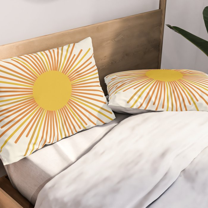 Sunburst Mid Century Modern Sun in Orange and Mustard on Light Cream Pillow Sham Gallery Image 2