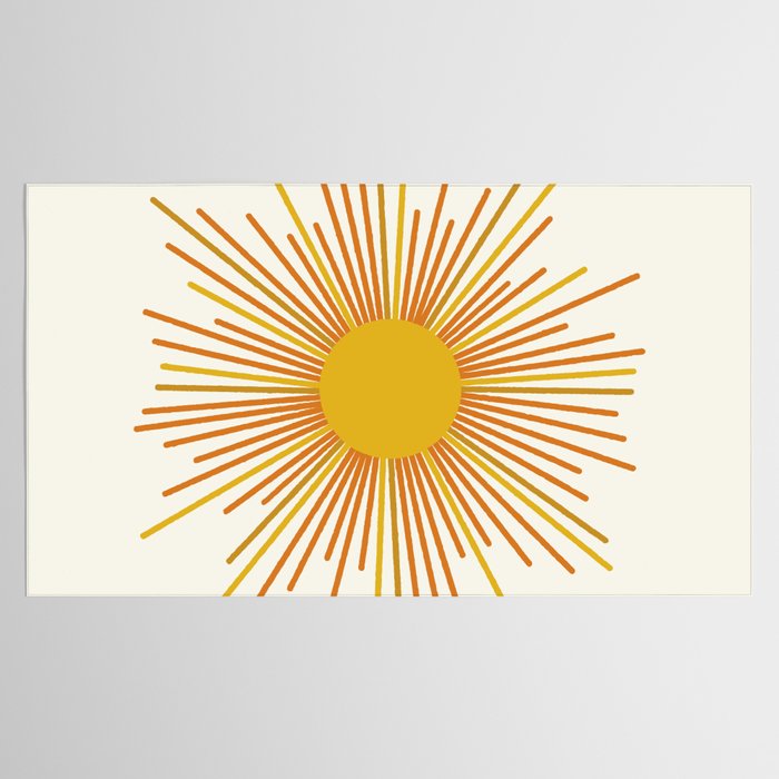 Sunburst Mid Century Modern Sun in Orange and Mustard on Light Cream Tablecloth Gallery Image 2