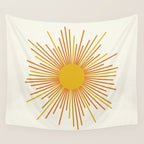Sunburst Mid Century Modern Sun in Orange and Mustard on Light Cream Wall Tapestry Gallery Image 4