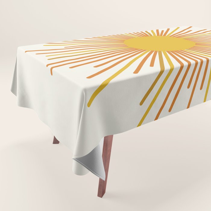 Sunburst Mid Century Modern Sun in Orange and Mustard on Light Cream Tablecloth Gallery Image 1