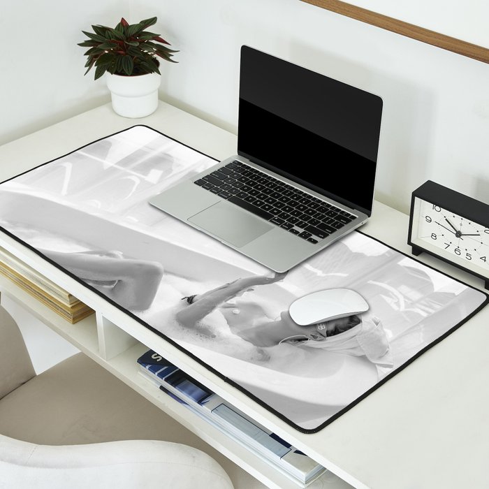 How to live, die, & stay cool in L.A. - Young woman in sunglasses taking a bath black and white photograph - photography - photographs Desk Mat Gallery Image 2
