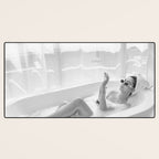 How to live, die, & stay cool in L.A. - Young woman in sunglasses taking a bath black and white photograph - photography - photographs Desk Mat Gallery Image 3
