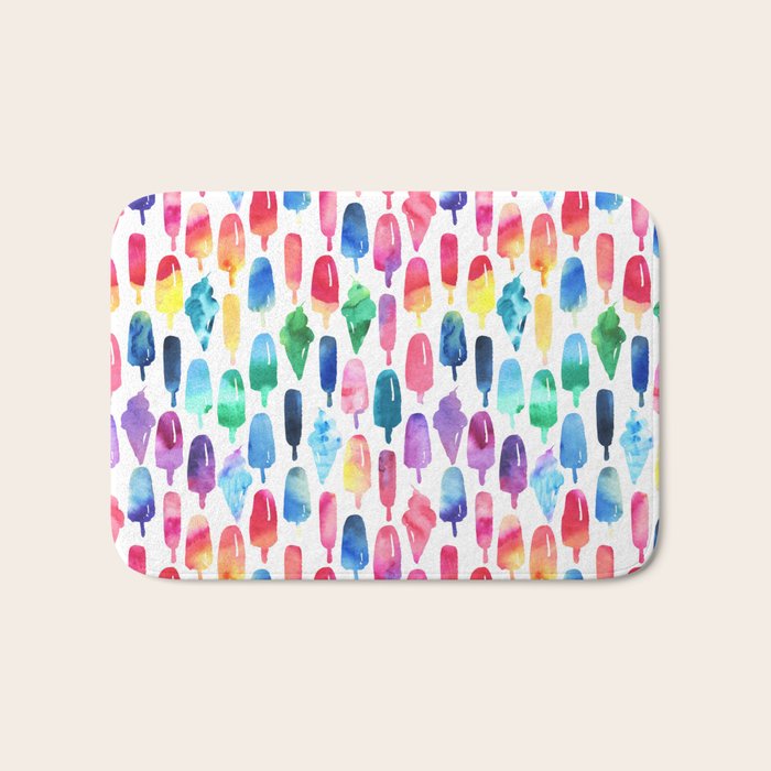 Rainbow Watercolor Popsicles Ice Cream Cones Bath Mat Gallery Image 1