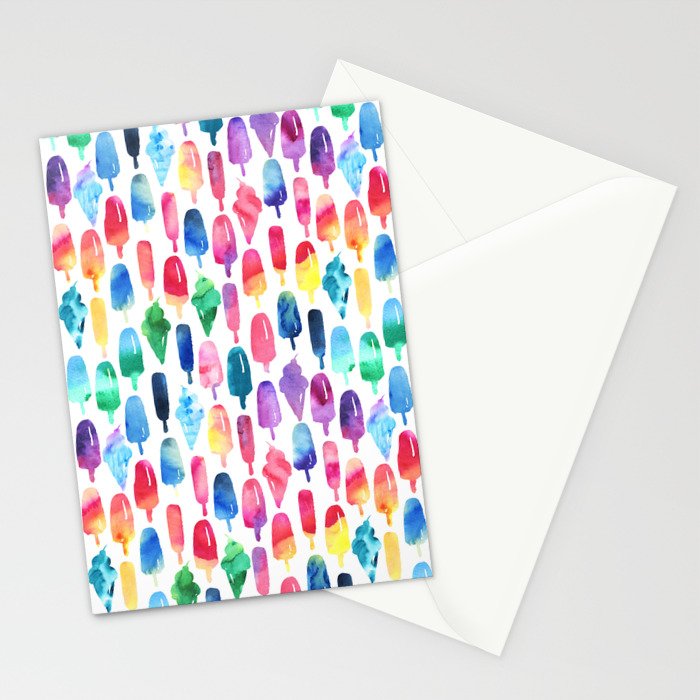 Rainbow Watercolor Popsicles Ice Cream Cones Stationery Card Gallery Image 2