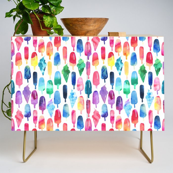 Rainbow Watercolor Popsicles Ice Cream Cones Credenza Gallery Image 1