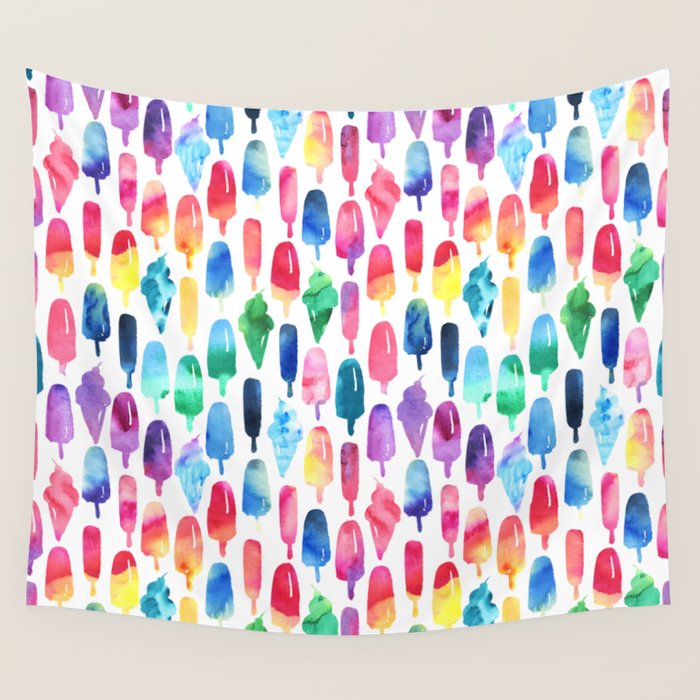 Rainbow Watercolor Popsicles Ice Cream Cones Wall Tapestry Gallery Image 4
