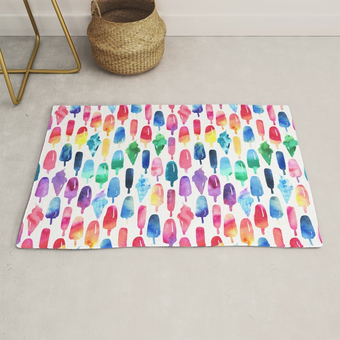 Rainbow Watercolor Popsicles Ice Cream Cones Rug Gallery Image 1
