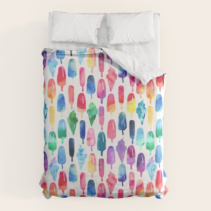 Rainbow Watercolor Popsicles Ice Cream Cones Duvet Cover