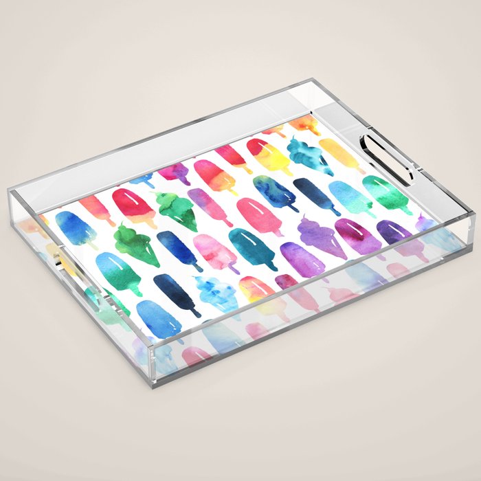 Rainbow Watercolor Popsicles Ice Cream Cones Acrylic Tray Gallery Image 1