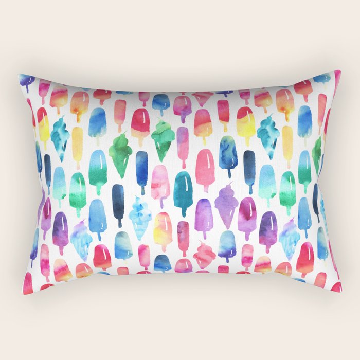 Rainbow Watercolor Popsicles Ice Cream Cones Rectangular Pillow Gallery Image 1