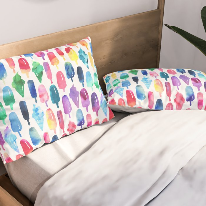 Rainbow Watercolor Popsicles Ice Cream Cones Pillow Sham Gallery Image 2