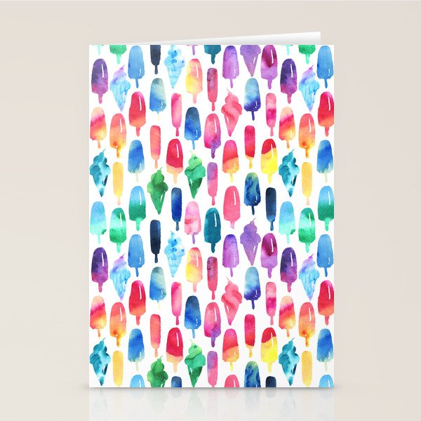 Rainbow Watercolor Popsicles Ice Cream Cones Stationery Card Gallery Image 2