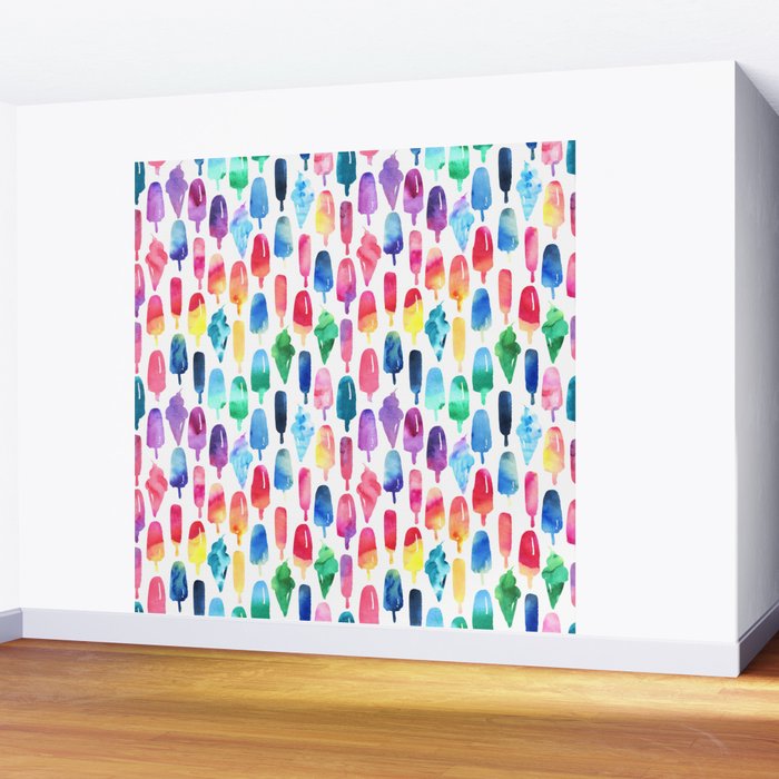 Rainbow Watercolor Popsicles Ice Cream Cones Wall Mural Gallery Image 2