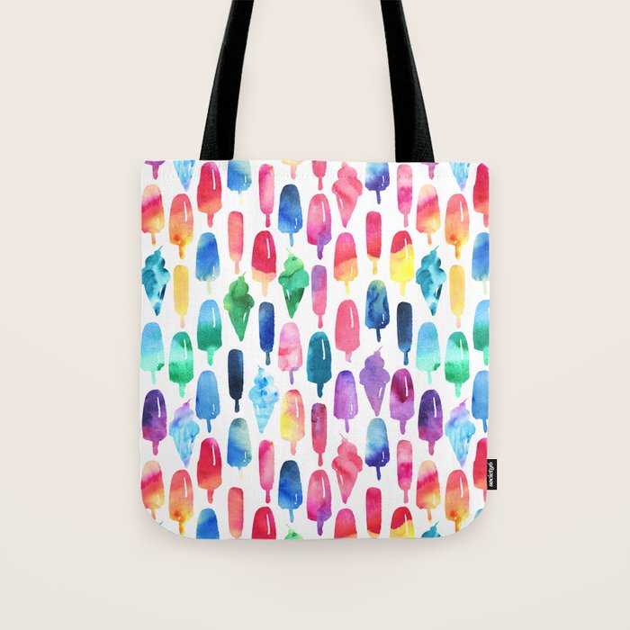 Rainbow Watercolor Popsicles Ice Cream Cones Tote Bag Gallery Image 1